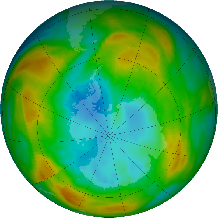 Antarctic ozone map for 13 August 1980